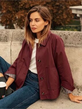 New Cropped Burgundy Trench Coat Large